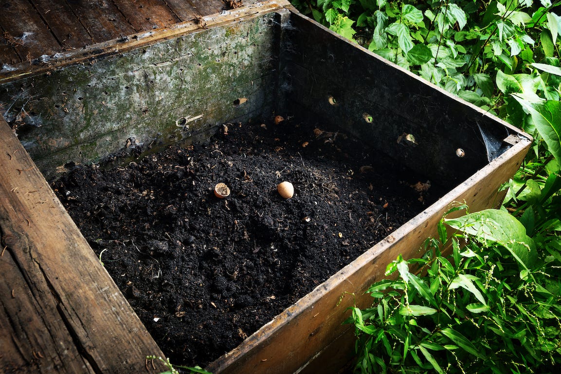 bac à compost dans un jardin