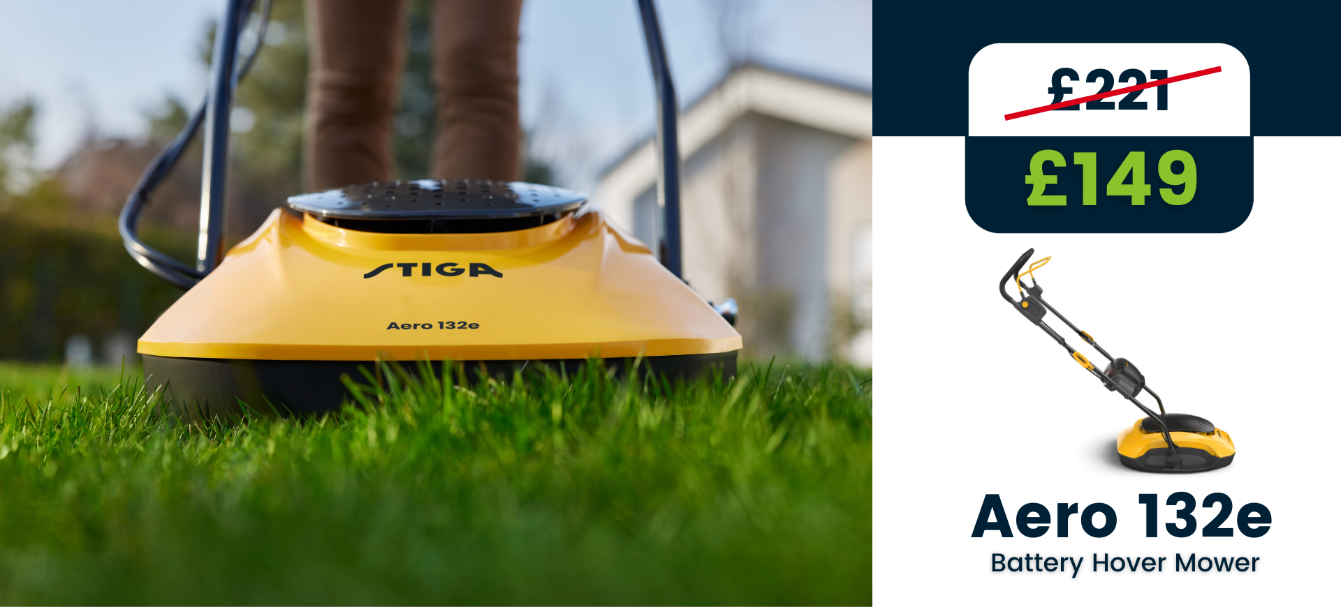 Aero STIGA Hover Mower sales banner only £149