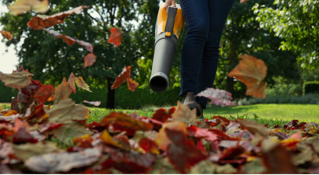 leaf blower clearing leaves