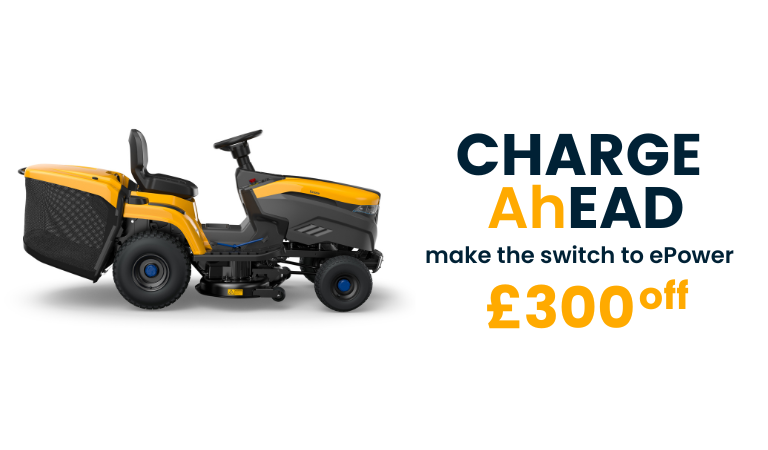 Charge AhEAD electric STIGA ride-on mower promo banner