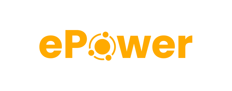ePower-logotyp på en blå svart botten