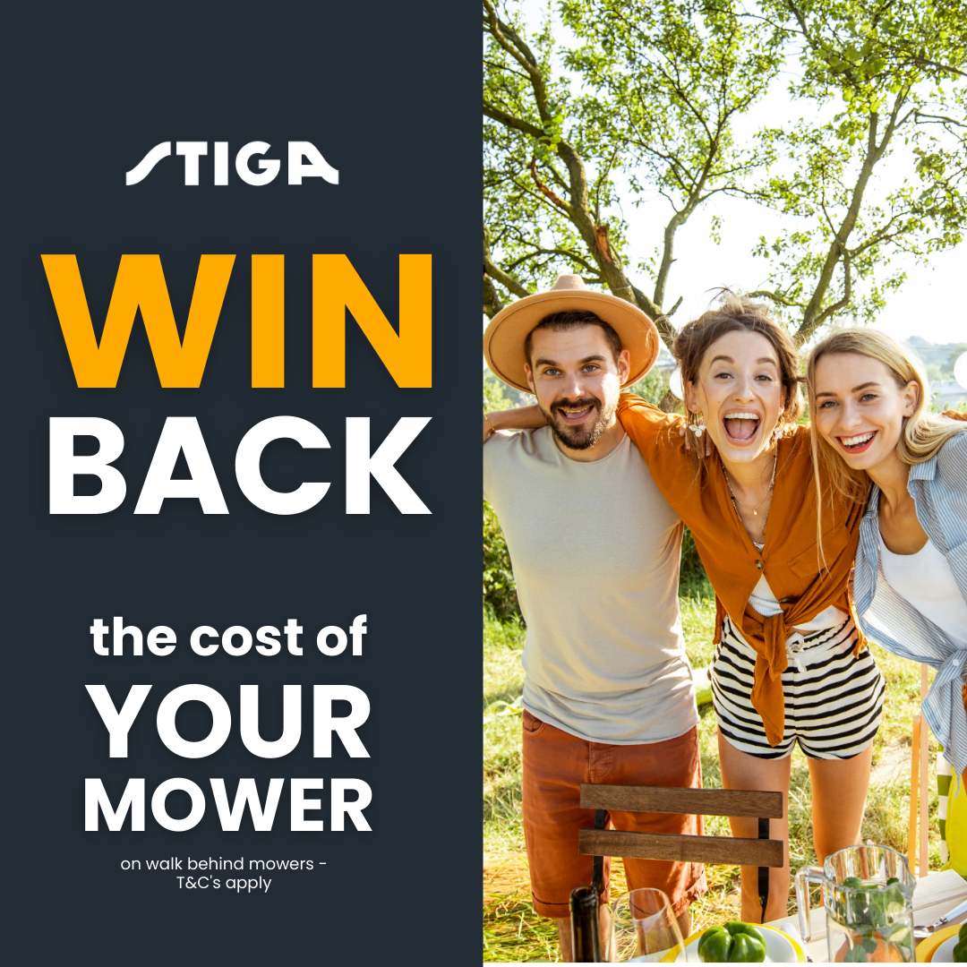 win back the cost of your mower - stiga promo - group of friends smiling in garden