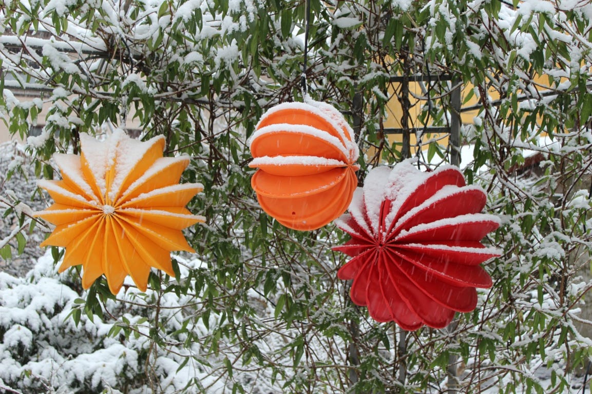 winter tuin verlichting lampen lampion kleur sneeuw