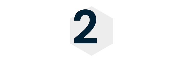 Szary sześciokąt z ciemnoszarą grafiką przedstawiającą cyfrę 2