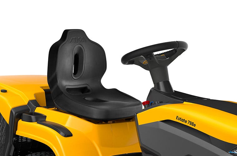 details of the STIGA tractor on a white background