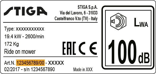 Posizione del numero articolo